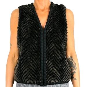 Nina Leonard Faux Fur Wool Zip Vest Size Medium Black